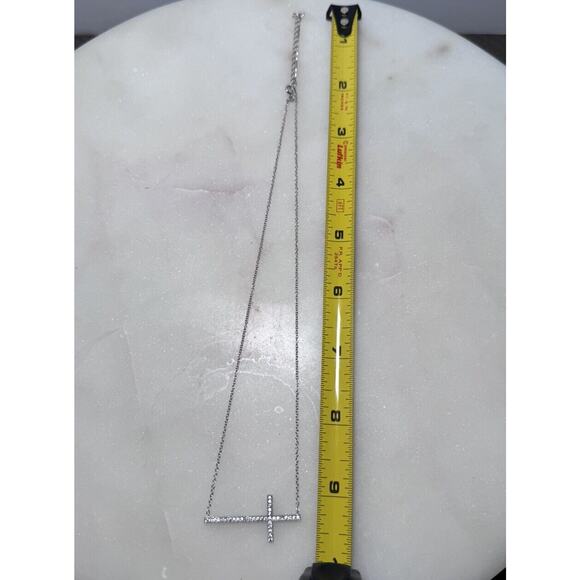 Sterling Silver 925 Cubic Zirconia CZ Sideways Cross Necklace - Picture 4 of 5